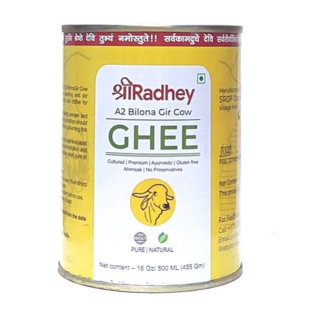 Shree Radhey A2 Bilona Gir Cow Ghee | 500 ml | 16 oz | 455 gm - 100% Natural Gluten Free