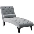 thumbnail image 1 of Natural Greige Chaise Longue Touffetée avec Petit Coussin en Gris, 1 of 2