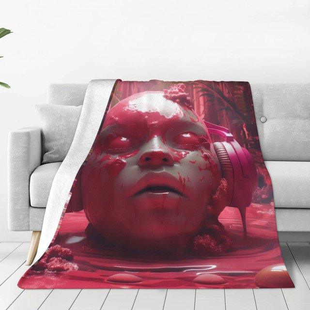 Balery Surreal Pink Headphones Manta de Felpa Suave y Acogedora – Cobija de Franela Aterciopelada para Cama, Lavable y Cálida para Sofá, Mascotas, Transpirable-40"x30"