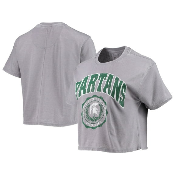Women's Pressbox Heather Gray Michigan State Spartans Edith Vintage Burnout Crop T-Shirt
