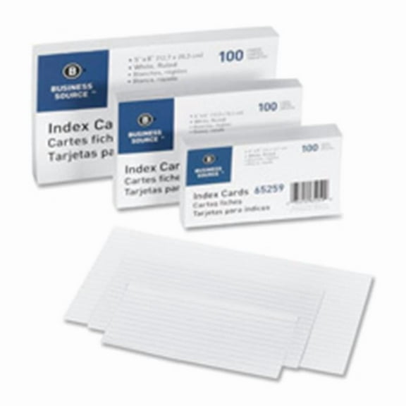 Business Source Index Cards - White - 5 in. x 8 in. - 100-PK - 72 lb.
