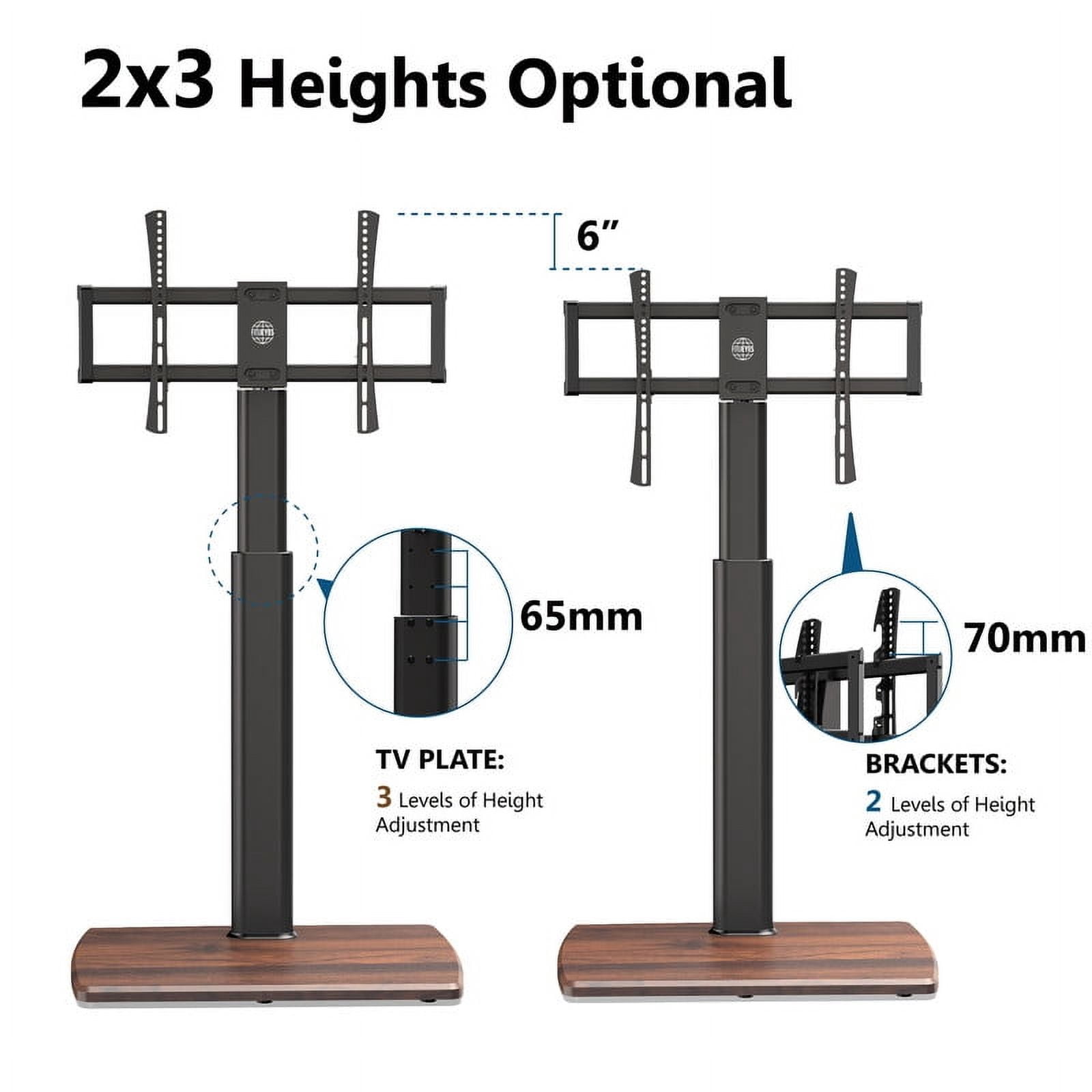 FITUEYES Floor TV Stand for 32-70 Inch Flat or Curved TVs up to 88 lbs, Height Adjustable, Swivel TV Mount Stand with Sturdy Wood Base, Walnut