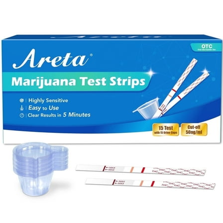 Areta Marijuana Tests Single Panel Urine Drug Test for THC, with Collection Cups, 15 Pack