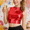 thumbnail image 5 of LNWUY Women's Nightclub Shiny Metallic Dance Tank Tops Sleeveless Crop Top Vest Clubwear Red M, 5 of 8
