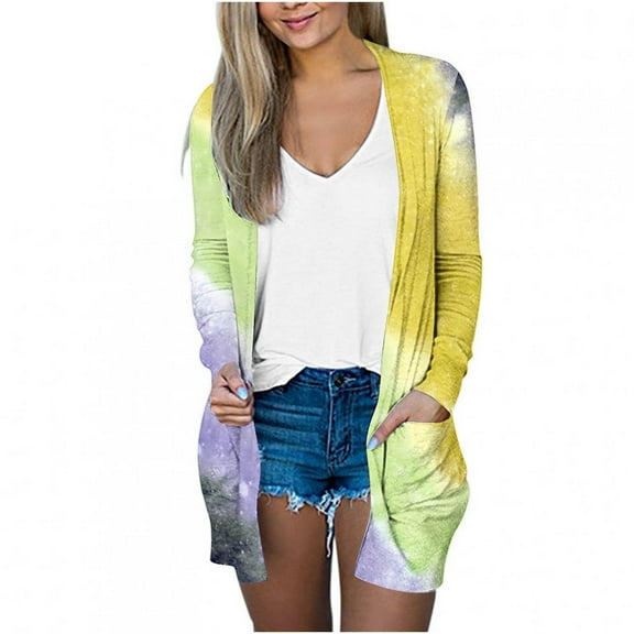 Kaemgyyd Women Lightweight Cardigan with Pocket Gradient Long Sleeve Open Front Casual Coat Soft Outwear