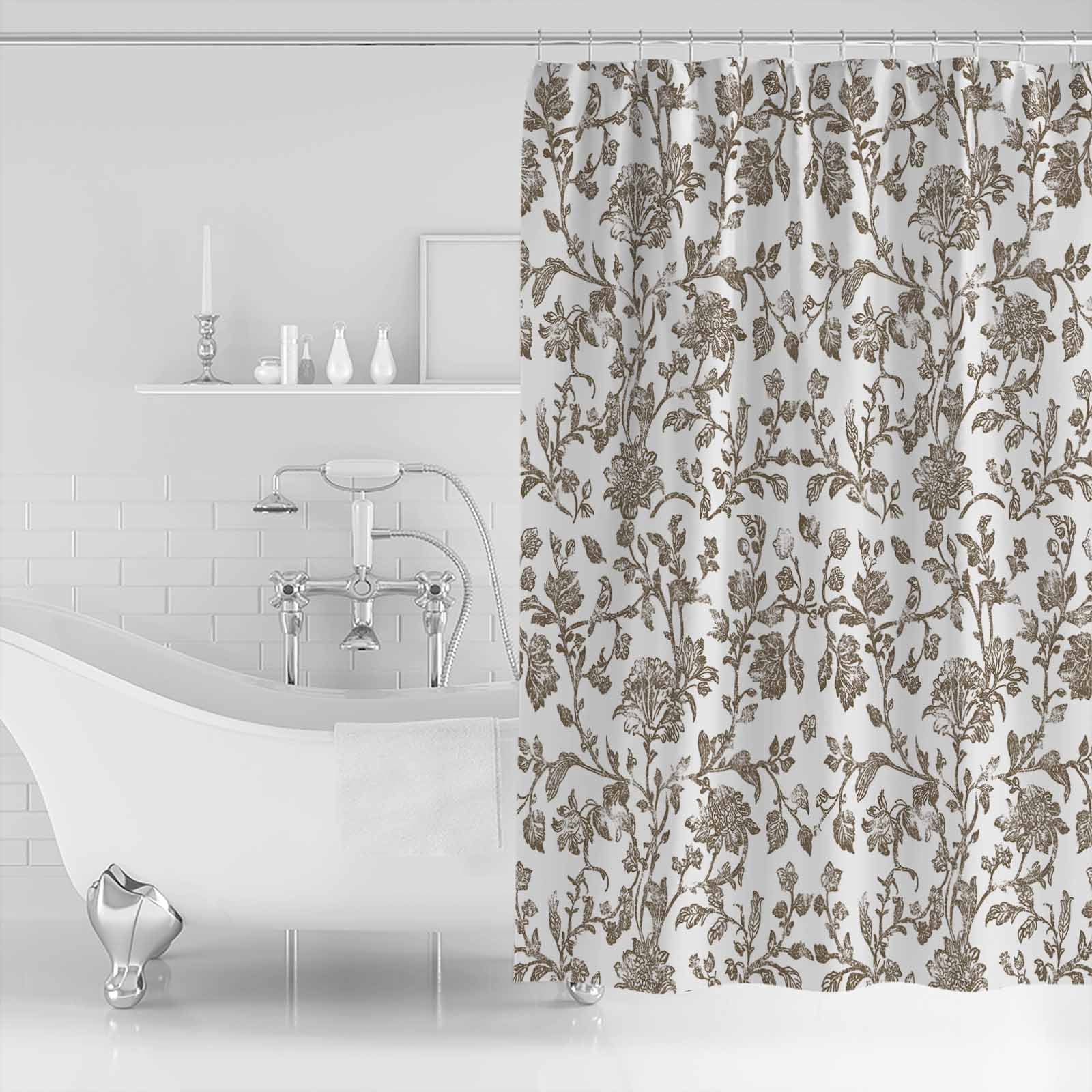 60x72 Inch Shower Curtains for Bathroom Brown Flower Fabric Bath Curtain Decor Vintage Farmhouse Boho Leaf Spring Plant Waterproof Restroom Curtains Shower Set Accessories with 12 Hooks 60 Inch