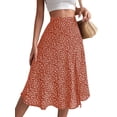 thumbnail image 2 of Women'S Summer High Waisted Flowy Slit Midi Skirts Casual Boho Floral Beach Skirt Orange XXL, 2 of 9