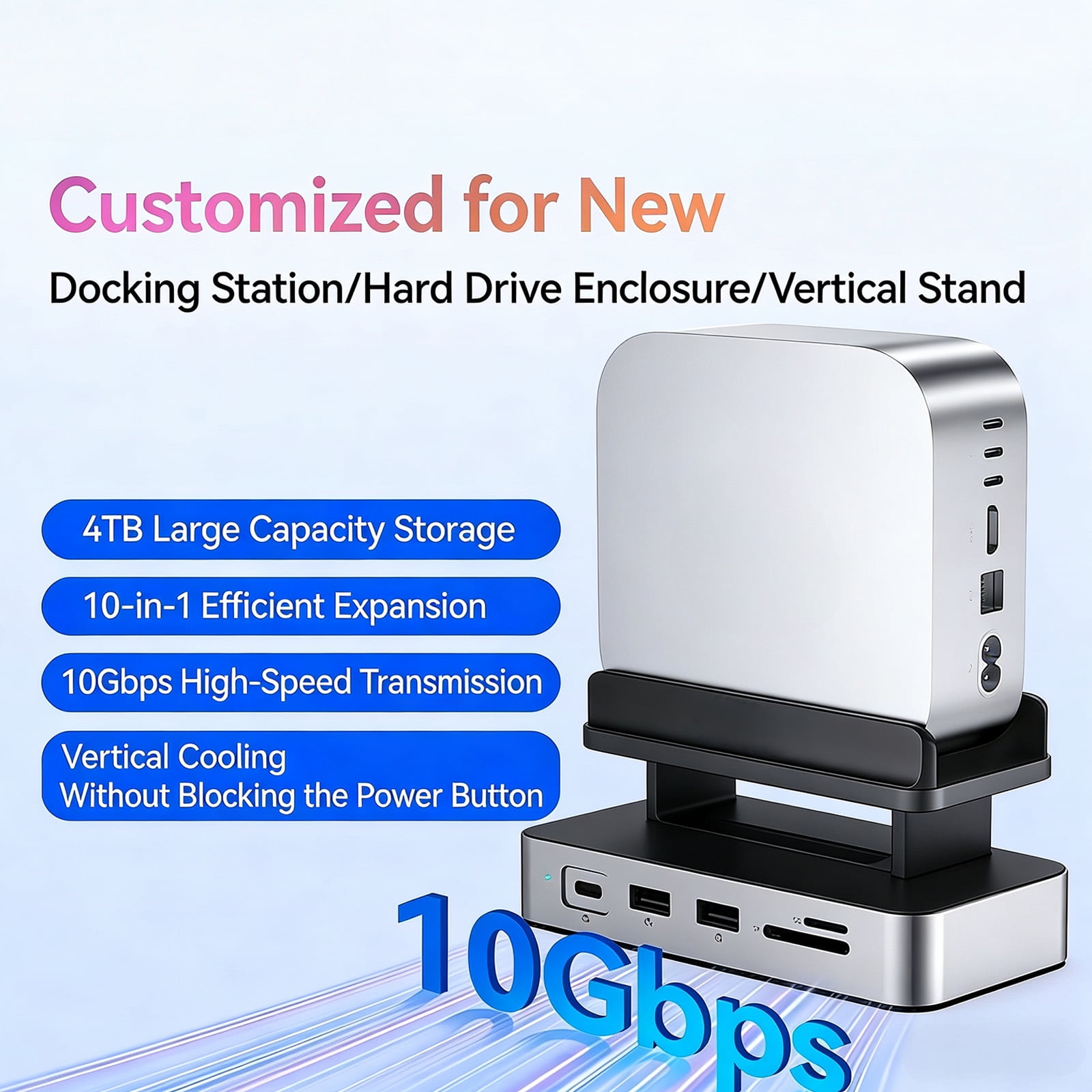 Multifunctional Docking Station for 8TB HDDs Storage 4K HDTV Output Gigabit Ethernet and PD100W Charging