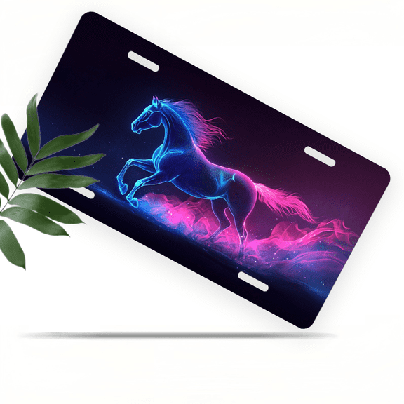 1 Pcs 2D Flat License Plate Covers & Frames, Neon Horse For Decorative Front, Waterproof For Decoration Aluminum License Plate Covers & Frames Cover For Men Women, 12" X 6"