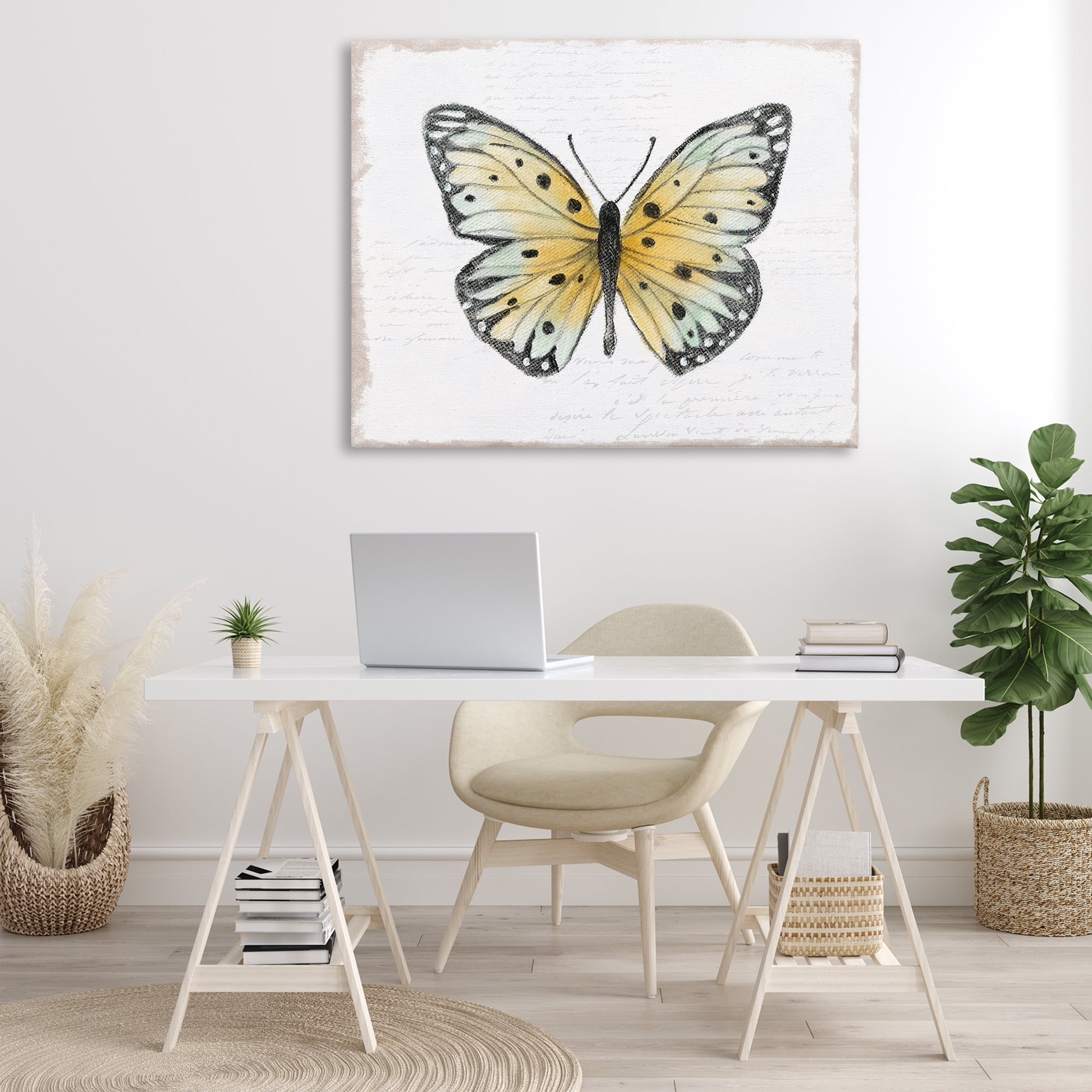 Stupell Industries Beautiful Butterfly on White Animals Painting Wrapped Canvas Art Print Wall Art, 48 x 36