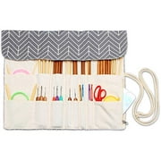 Teamoy Knitting Needles Holder Case(up to 14 Inches), Rolling Organizer for Straight and Circular Knitting Needles, Crochet Hooks and Accessories, Gray - NO Accessories Included