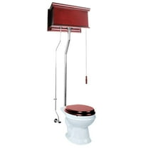 Renovators Supply High Tank Pull Chain Toilet w/Cherry Finish Wooden Flat High Tank 70" to 74" Adjustable Height Chrome L Pipe and Round Toilet Bowl