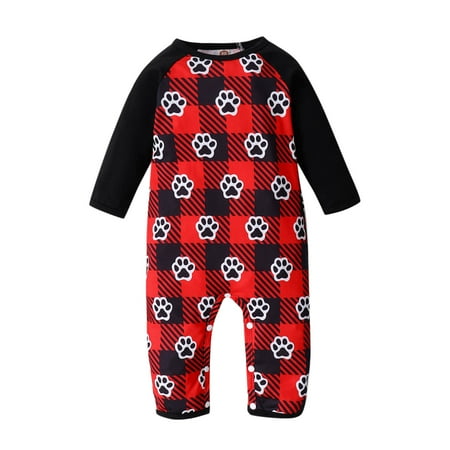 

nsendm Snap Pack Toddler Baby Boys Girls Romper Outfits Cartoon Plaid Soft Long Sleeve Print O Neck Bee Attire Red 18-24 Months