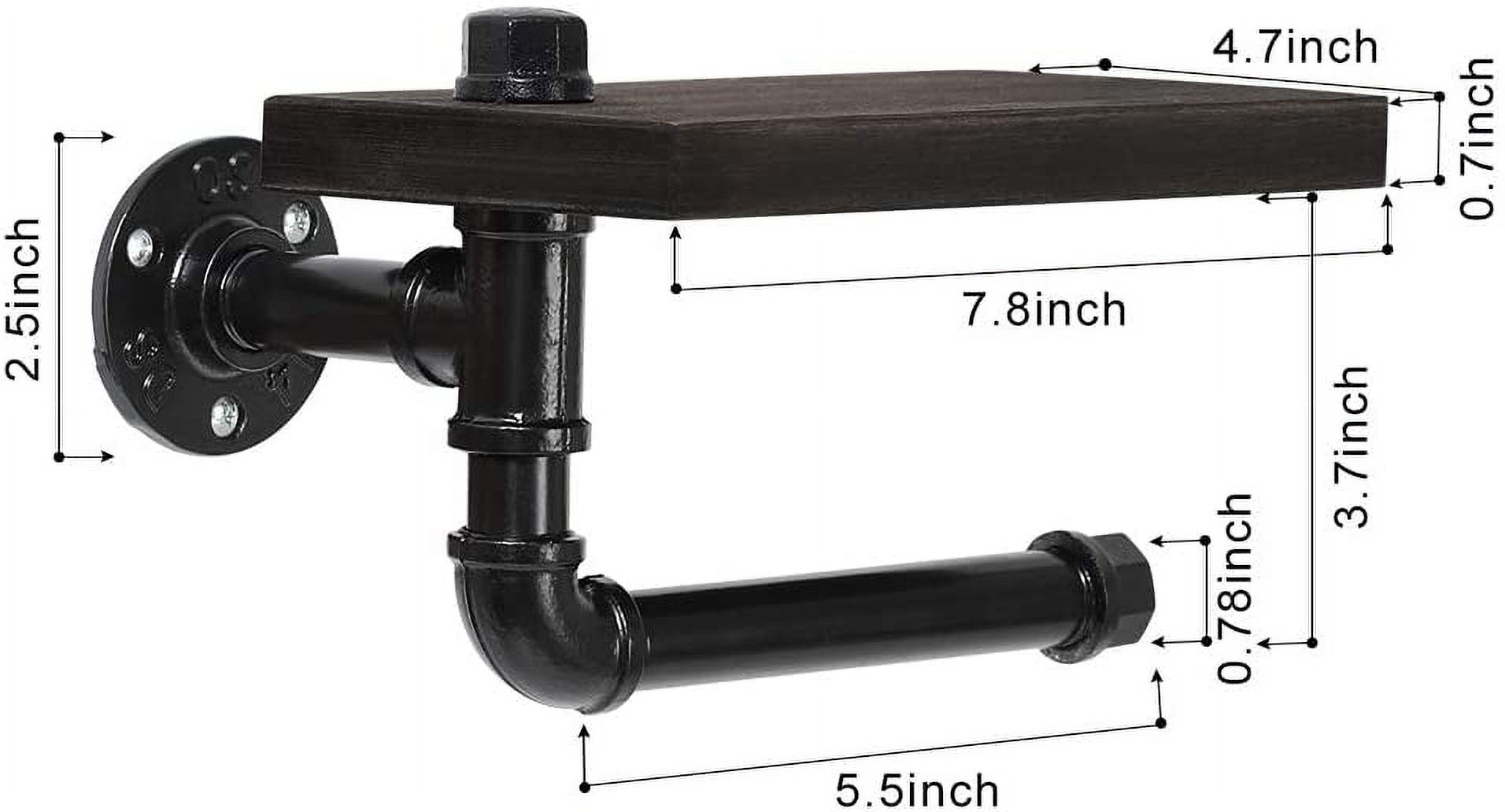 Wall Mounted Toilet Paper Holder with Rustic Wooden Shelf and Cast Iron Pipe by Oumilen - image 3 of 7