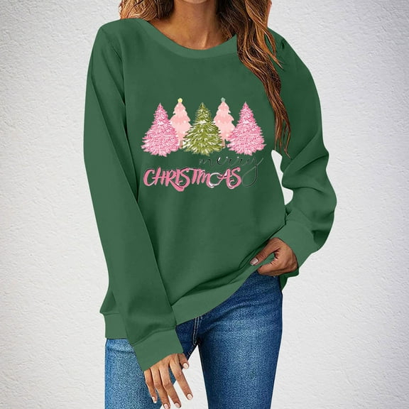 Wancir Sweatshirt Women Merry Christmas Letter Print Long Sleeve Sweater Xmas Crewneck Pullover Casual Blouse Tops