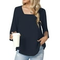 thumbnail image 2 of Tunic Tops, Pleated Tops for Women, 3/4 Length Sleeve Womens Tops, Square Neck Tops for Women, Blouses for Women Dressy Casual, 2 of 5