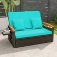 thumbnail image 5 of Costway Patio Rattan Daybed Set with Cushioned Loveseat & Storage Ottoman for Porch Turquoise + Mix Brown, 5 of 10