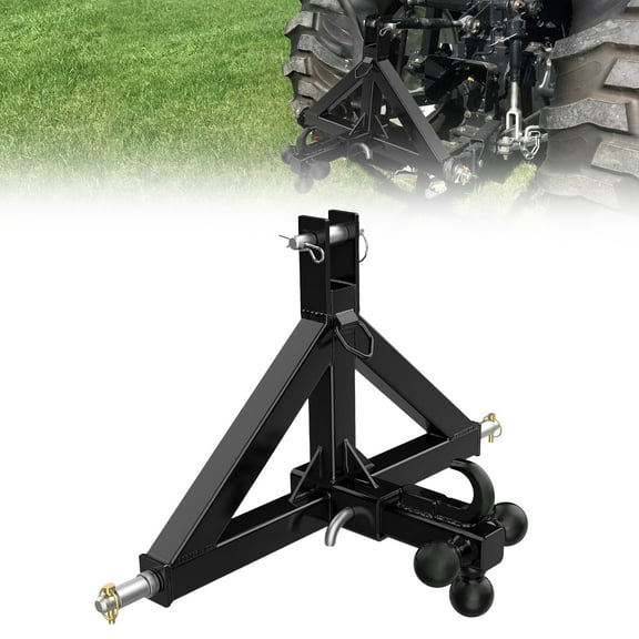 Yiwa 10,000 LB 3-Point Tractor Trailer Hitch - Category 1 Quick-Hitch Compatible w/2" Receiver & Triple Ball Mount (1-7/8", 2", 2-5/16")