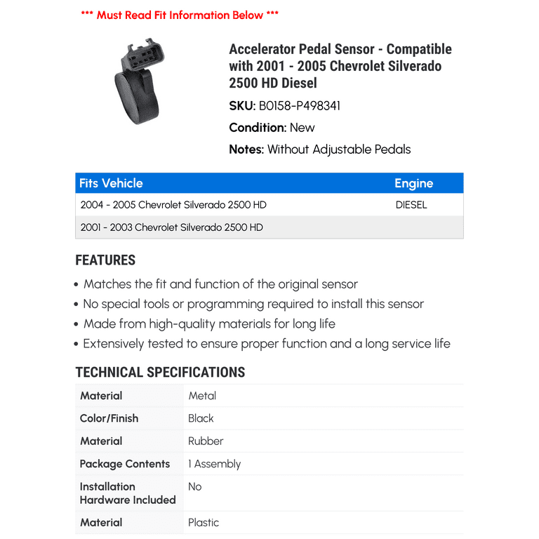 Accelerator Pedal Sensor - Compatible with 2001 - 2005 Chevy 