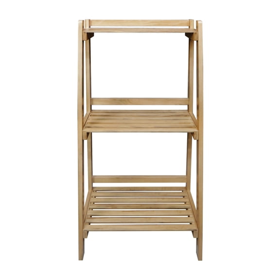 Ladder Bookcase 3-Shelf " 22"W x 14"D x 42"H " Natural Hardwood Slatted Open Storage