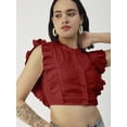 thumbnail image 4 of Moomaya Button Down Solid Cotton Crop Top, Frilled Sleeve Tops Summer Clothing, 4 of 8
