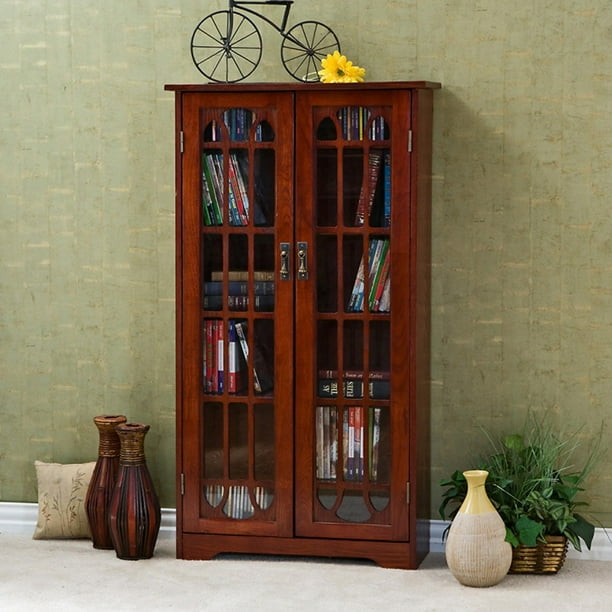 Southern Enterprises Glass Window Pane Media Bookcase Cherry
