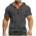 thumbnail image 2 of Styesk T Shirts for Man Men Solid Color Summertime Short Sleeve Hooded Zipper Pocket Shirt Top, 2 of 4