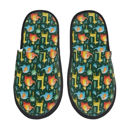Balery Colorful Elephants Slient Indoor Furry Fleece Comfort House Shoes Soft Non-Slip Home Shoes Cotton slippers House Slippers-- Medium