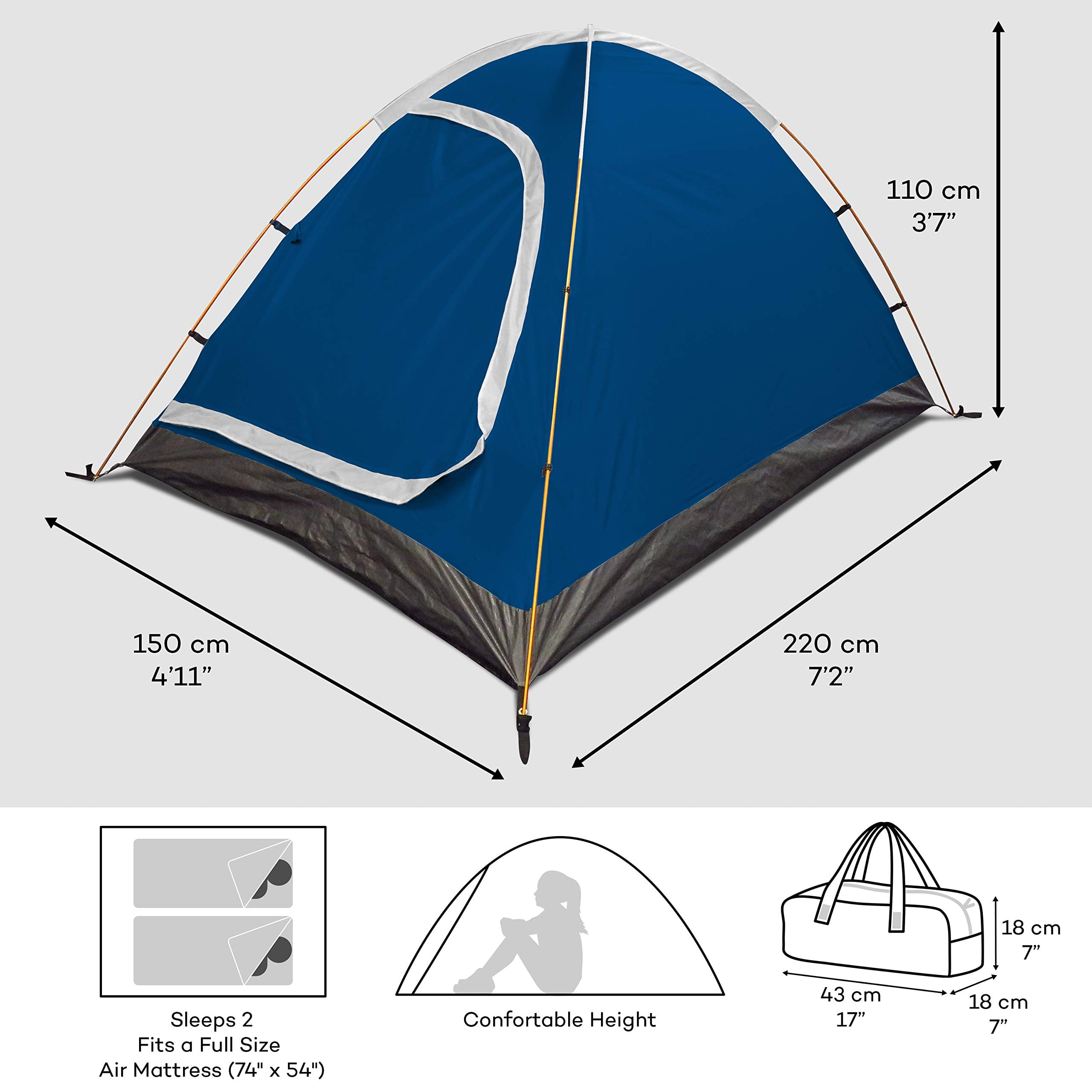 REVALCAMP 3-in-1 Camping Tent - Blue - Waterproof & Windproof 4 Season Tents for Camping, Backpacking & Hiking - Ultralight & Durable - Easy to Set-up 2 Person Tent