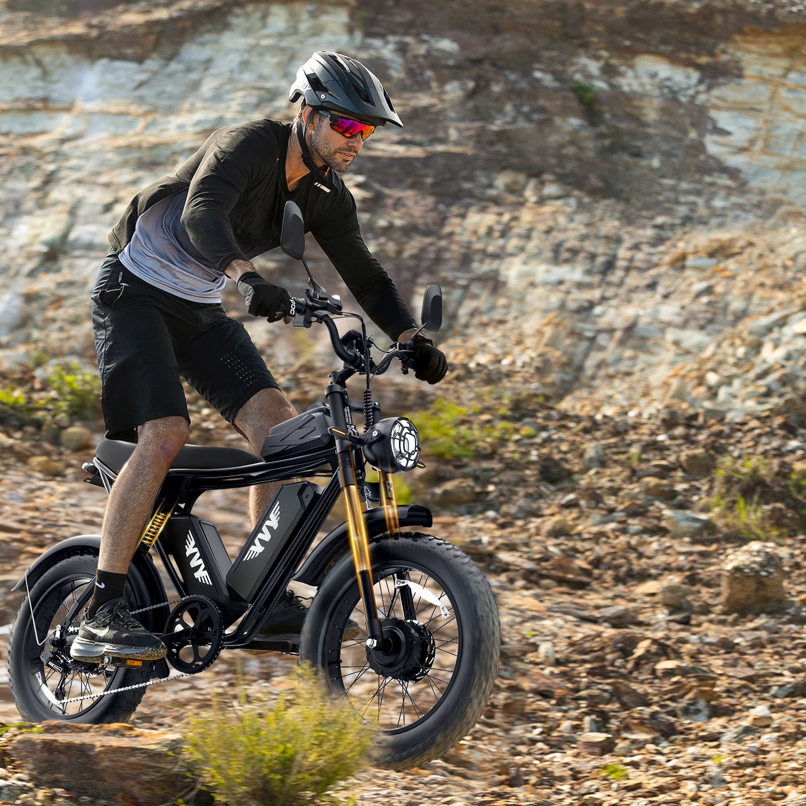 Dual Motor Electric Bike for Adults, Peak 3000W 52V 40AH Dual Battery,Up to 180 Miles Electric Motorcycle, 20" Fat Tire Mountain Bike UL2849