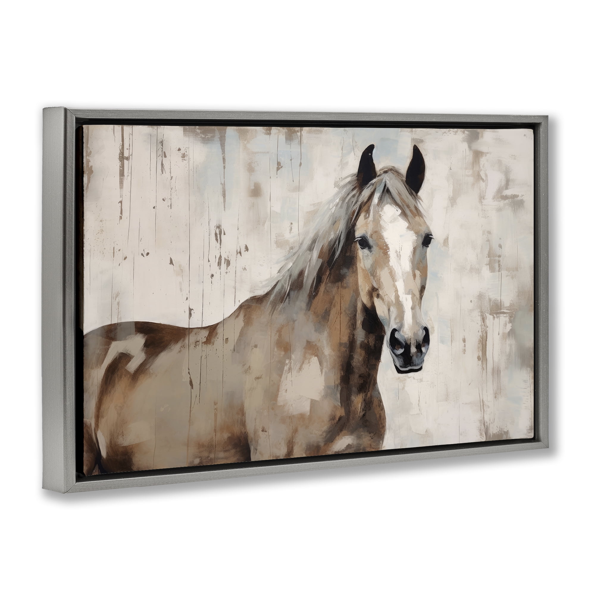 Stupell Industries Rustic Stoic Mare Animals Painting Gray Floater Framed Canvas Art Print Wall Art, 31 x 21