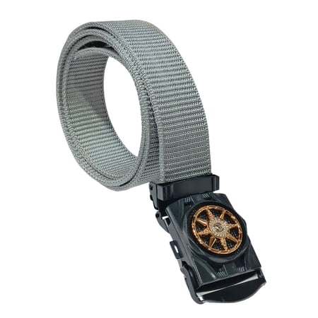 Simple Gray Nylon Belt with Golden Auto-Lock Buckle | Adjustable Flexible and Heavy-Duty Strap for Comfortable Everyday Use