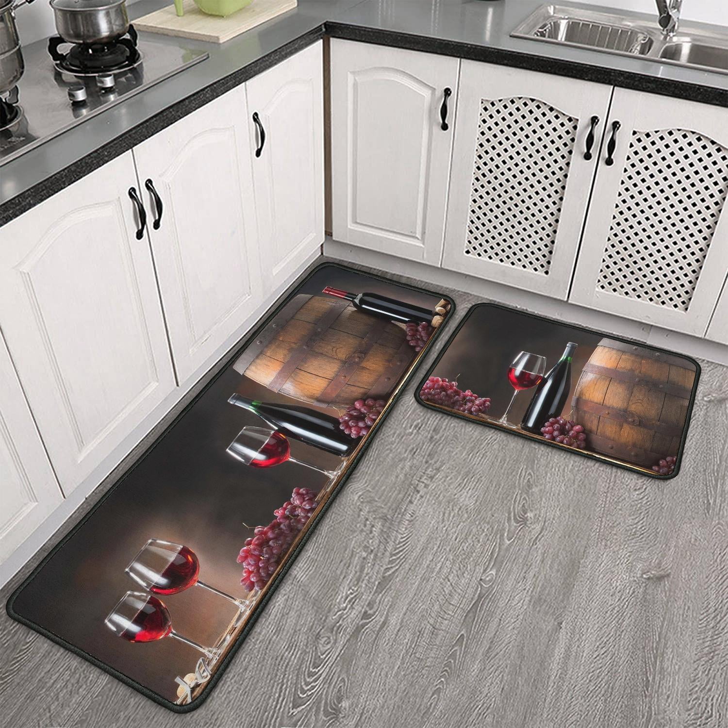 Wine Kitchen Rugs Set 2Pcs Non Slip Kitchen Floor Rug and Mat Stain