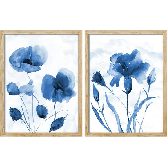 PixonSign Framed Wall Art Pastel Blue Daisy Tulip Posters, Set of 2 Nature Wilderness Floral Botanical Modern Illustrations Wall Decor, Adhesive Canvas Prints for Home Decor - 11"x14" Natural