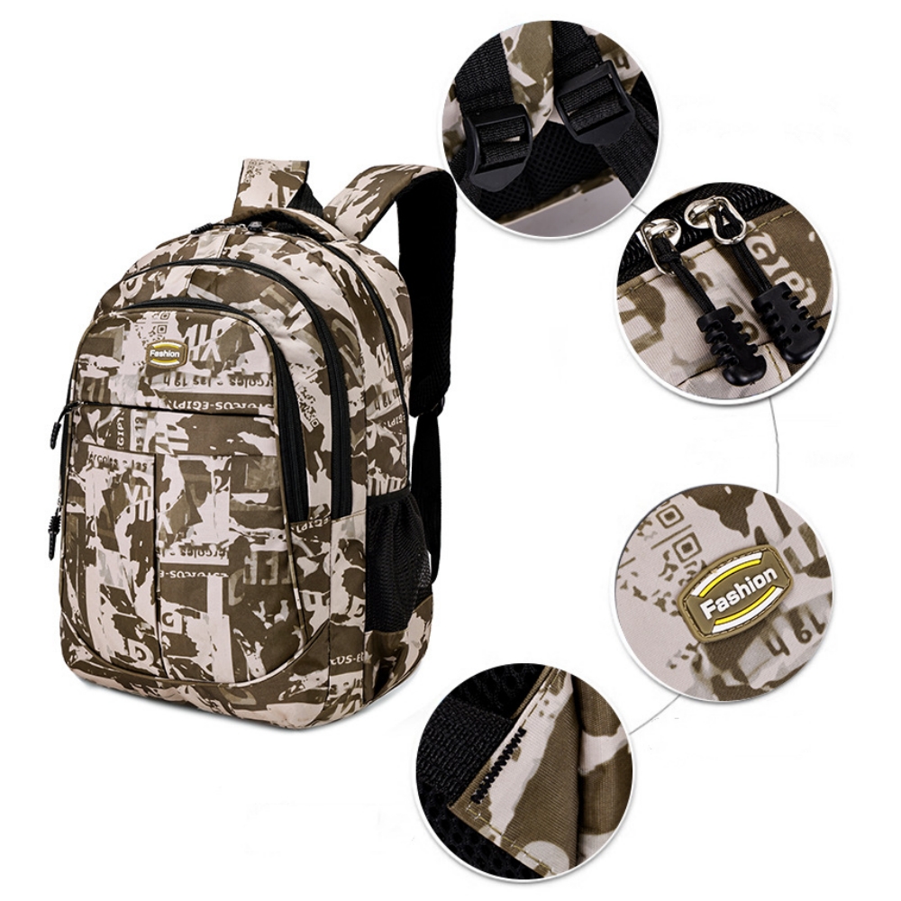 Mochila escolar para niños y niñas, camuflaje, con compartimento para laptop, múltiples bolsillos, para niños y adolescentes, amarilla 5