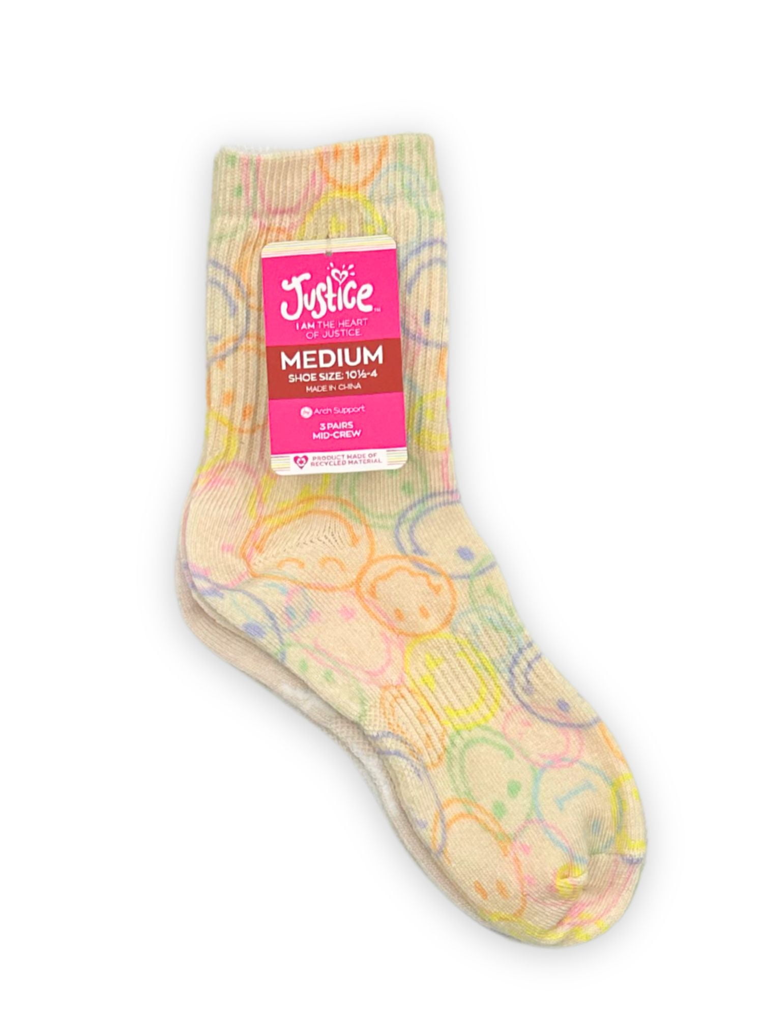 Justice Girls Mid Crew Socks 3-Pack, Sizes M-L