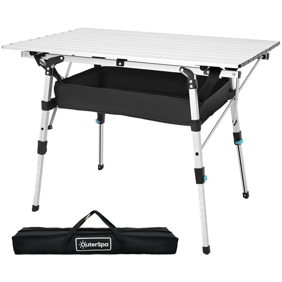 OuterSpa Portable Camping Table with Adjustable Legs, Lightweight Aluminum Folding Table