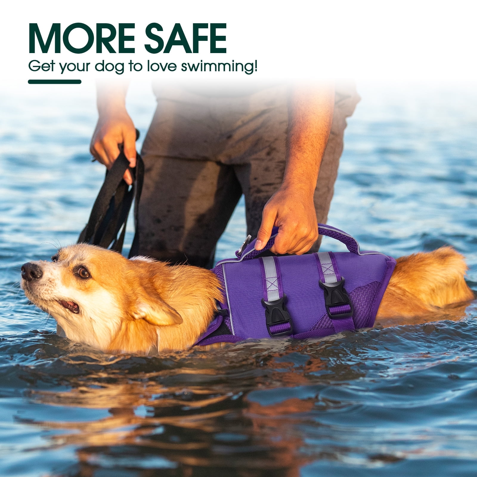 Kuoser Dog Life Jacket, High Flotation Dog Life Vest for Swimming Boating, Purple, S