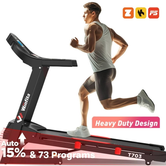 Winfita Treadmill with 15 Levels Auto Incline, 4HP 300LBS Capacity Electric Treadmill for Home Portable, 0.6-10MPH Speed, Bluetooth & Pulse Monitor, Hydraulic Folding, Long Stride