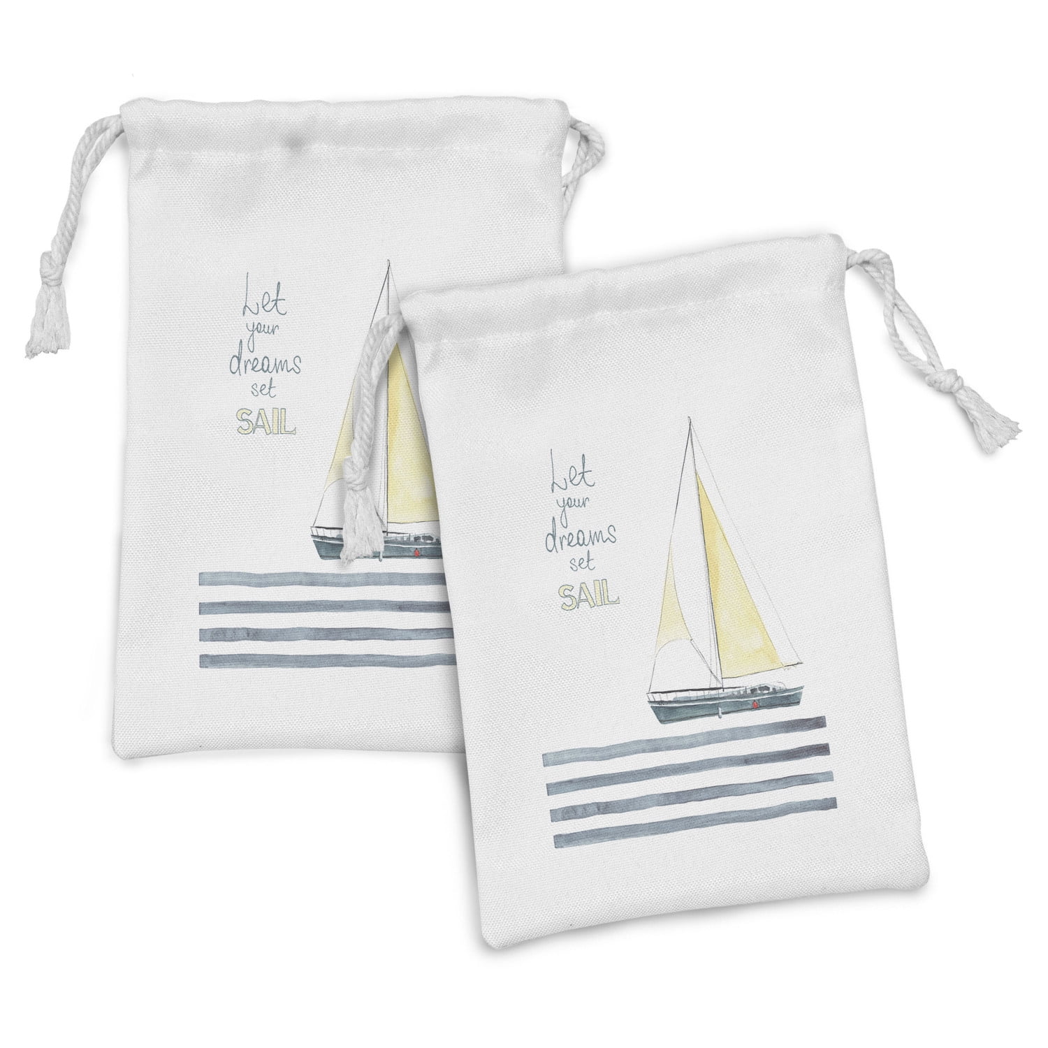 Nautical Fabric Pouch Set of 2, Let Your Dreams Set Sail Words Stripes ...