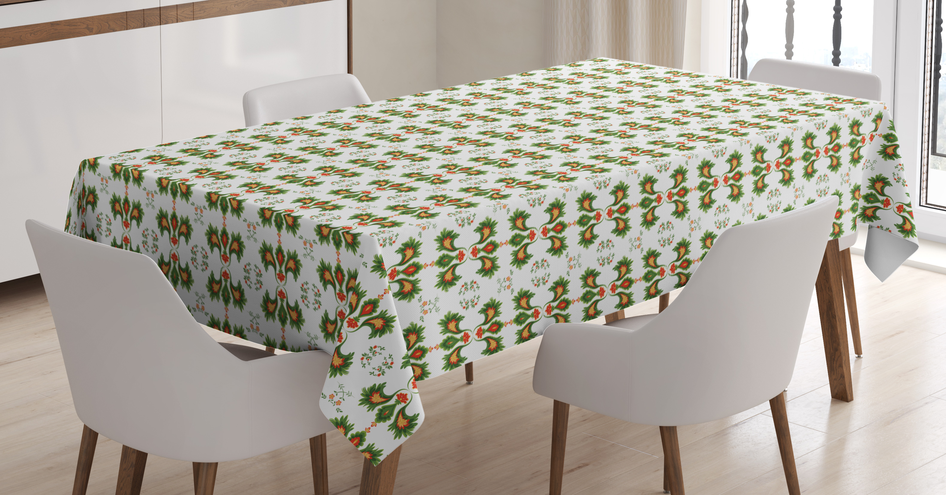 Floral Tablecloth, Nature Inspired Pattern with Abstract Motifs Fresh