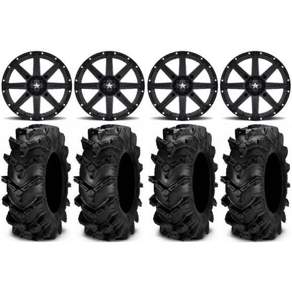 MSA Black Clutch 14" ATV Wheels 27" Cryptid Tires Can-Am Commander Maverick Renegade Outlander Defender