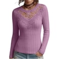 thumbnail image 2 of Qiggri Women's Lace Neck Long Sleeve Top,Ribbed Knit Blouse,Casual Slim Fit Floral Lace Sheer Shirt for Fall Winter, 2 of 6