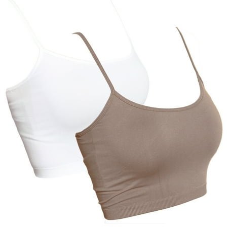 

TheMogan Women s 2 PACK Spaghetti Strap Bra Top Under Layer Crop Tank Camisole Cami
