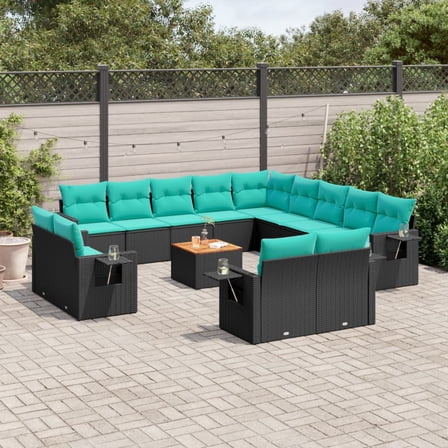 vidaXL 14 Piece Patio Sofa Set with Cushions Black Poly Rattan