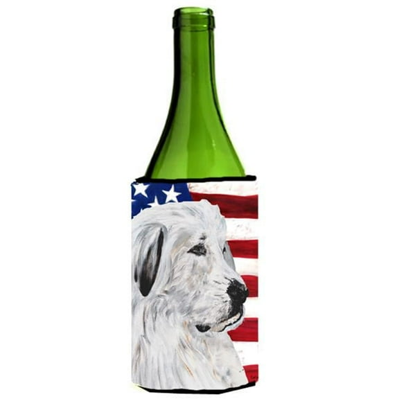 Great Pyrenees With American Flag Usa Wine bottle sleeve Hugger  24 Oz.