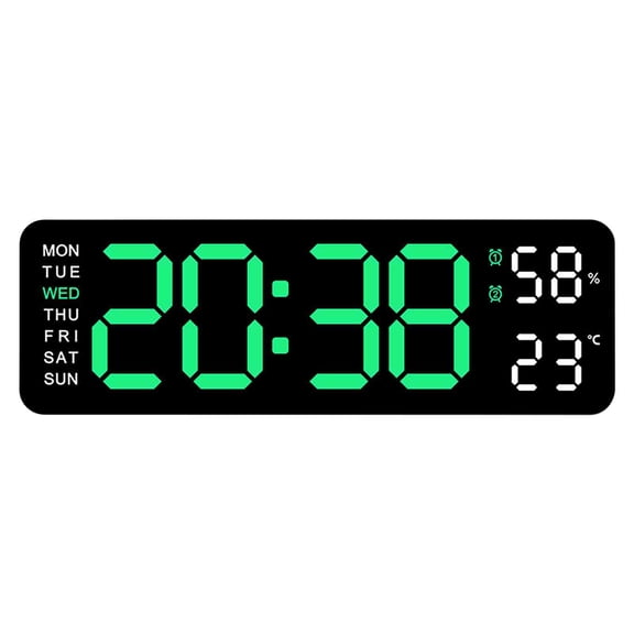 PATLOLLAV Digital Alarm Clock Battery Operated, Desk Clocks with Temperature, Humidity, LCD Display Screen Digital Calendar Alarm Clock Wall Clock for Elderly, Bedroom, Office