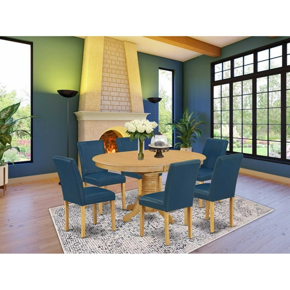 East West Furniture Avon 7-piece Wood Dining Set in Oak/Oasis