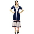 thumbnail image 6 of Bimba Women Long Blue Flaired Kurti Dress Short Sleeve Casual Kurta Clothing, 6 of 7
