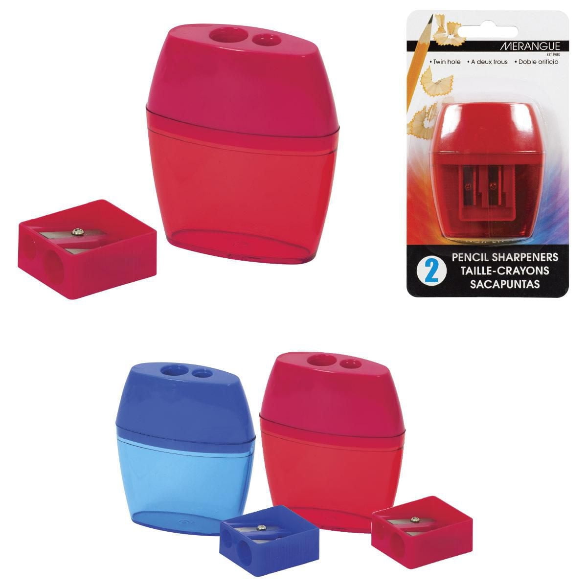 Merangue Twin-Hole Sharpener, 2-in-1, Assorted, 24 Pack
